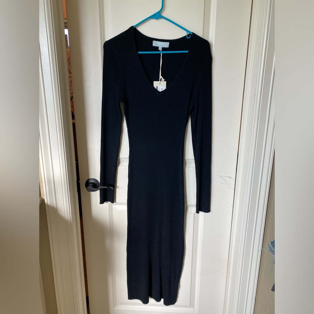 Black v neck, midi sweater dress